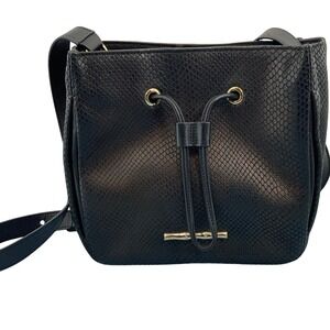 Elaine Turner Black Snakeskin Embossed Leather Crossbody Bucket Bag Gold Hardwar